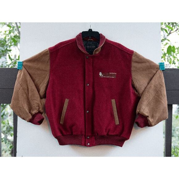 Bay Cities Auto Auction Golden Bear Varsity Jacket Leather Wool Red Brown Size M - Picture 1 of 12